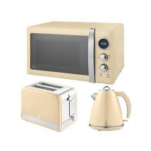 Swan - Retro Cream 1.5L Kettle, 2 Slice Toaster & 20L Digital Microwave Set