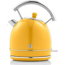 Swan - SK14630YELNEU Retro Hervidor Agua Eléctrico, 1,8 l, Resistencia Oculta Acero Inoxidable, sin bpa, Inalámbrico 3000W Amarillo