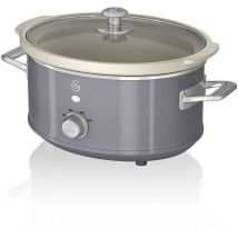 Swan - SF17021GRNEU Retro Olla Cocción Lenta, 3,5L, Recipiente Extraíble Antiadherente Cerámica Libre pfoa, Vintage 200W Gris