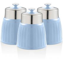 Swan - SWKA1024BLN Set 3 Botes Cocina Almacenaje 1,2 l, Plástico y Acero Inox, Especias, Té ,Café, Retro, Vintage Azul
