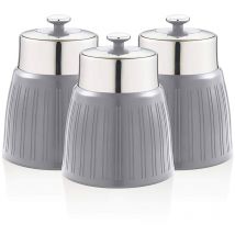 Swan - SWKA1024GRN Set 3 Botes Cocina Almacenaje 1,2 l, Plástico y Acero Inox, Especias, Té ,Café, Retro, Vintage Gris