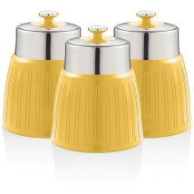 Swan - SWKA1024YELN Set 3 Botes Cocina Almacenaje 1,2 l, Plástico y Acero Inox, Especias, Té ,Café, Retro, Vintage Amarillo