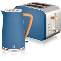Swan - STP2090BLUNEU Set Desayuno, Hervidor Agua 1,7 l, Tostadora Ranura Ancha 2 rebanadas, Diseño Nordic 2200W Azul