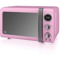 Swan - SM22030LPNEU Retro Microondas Digital 20L, 5 Niveles de Potencia, Función Descongelación Temporizador 60 Min 800W Rosa