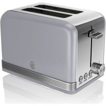 Swan - ST19010GRN Retro Grille-pain à Fente Large 2 Tranches, 3 Fonctions, 6 Niveaux, Vintage 800W Gris