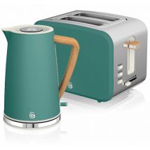 SWAN STP2090GRENEU Set petit-déjeuner Bouilloire sans fil 1,7 L grille-pain 2 Nordic Blanc Vert