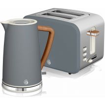 Swan - STP2090GRYNEU Set petit-déjeuner Bouilloire sans fil 1,7 l grille-pain 2 Nordic Gris 2200W Gris