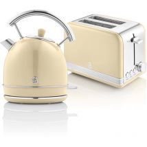 Swan - STP7050CNEU Retro Set Petit-Déjeuner Bouilloire 1,8L Sans fil, Grille-Pain 2 Larges Tranches 850W Crème
