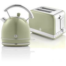 Swan - STP7050GNEU Retro Set Petit-Déjeuner Bouilloire 1,8L Sans fil, Grille-Pain 2 Larges Tranches 850W Vert