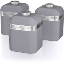 Swan - SWKA1020GRN Retro Set 3 Botes Metálicos de Almacenamiento, 1 l, Acero Lacado, Especias, Té ,Café, Vintage Gris