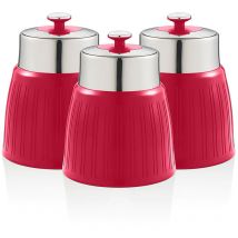 SWKA1024RN Retro Set 3 Boîtes de Rangement Cuisine 1,2L Hermétiques pour Pâtes Riz, Vintage Rouge - Swan