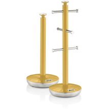 SWAN SWKA1054YELN Retro Set Porte-Papier de Cuisine + Porte-Tasses pour 6 Tasses, Acier Jaune