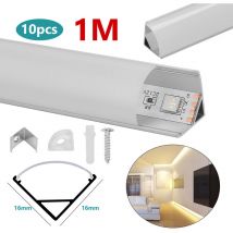 10x1m Profilé Aluminium led Angle Anodisé Diffuseur laiteux pour Ruban Bande led Couvercle Blanc Opaque Forme en v - argent - Swanew