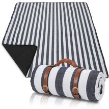 Swanew - 200 x 200 cm Coperta da picnic portatile pieghevole e impermeabile per il campeggio con maniglia, blu