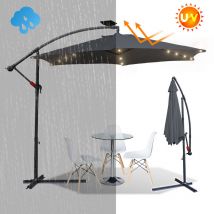 Parasol avec led 350 cm avec protection uv 30+ Manivelle Pliable Alu Rond Balcon Terrasse Parasol à manivelle Marché Gris