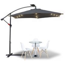 Parasol avec led Grand Parapluie avec manivelle 360-Grad Drehbar um 360° drehbar pour terrasse, balcon Sonnenschutz, Grau