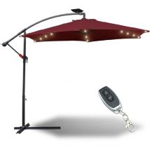 Parasol avec led Grand Parapluie avec manivelle 360-Grad Drehbar um 360° drehbar pour terrasse, balcon Sonnenschutz, Rot