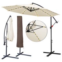 SWANEW 3.5m Sonnenschirm Gartenschirm mit LED Solar & Schutzhülle Ampelschirm Pavillon Kurbelsonnenschirm Alu,Beige,3.5m