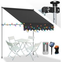 Auvent manuel Store à pince Auvent à Pince Auvent pour balcon Store de fenêtre Store de balcon sans percer, anti-UV 400cm Gris avec led - Swanew