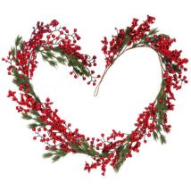 Baie Noël Houx Guirlande, 180cm Noël Guirlandes Baies Houx Rouge Guirlande Deco avec Feuilles de Houx et Pommes de Pin mid LEDs - Swanew
