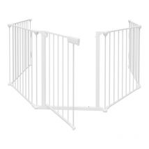 Swanew - Barriera antincendio con portone, 5 elementi,Barriera di sicurezza per bambini, pieghevole, lunghezza totale 310 cm,bianco