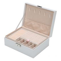 Swanew - Boîte à bijoux Coffret à Bijoux en Cuir Verrouillable de 2 Couches Organisateur à Bijoux 23x17x9 cm Boîte à Maquillage , Blanc