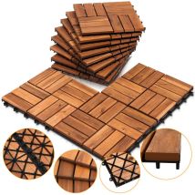 Dalles de terrasse en bois d'acacia Mosaïque 30 x 30 cm 2m² 22er set Système d'emboîtement Mosaïque Découpable - Swanew