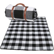 Couverture pique-nique, 200x200cm, tapis de plage, isolation thermique, imperméable, tapis extérieur avec poignée. Noir et blanc à carreaux - Swanew