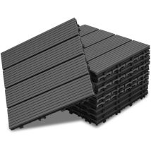 SWANEW 22x Dalles de jardin clipsables en bois composite WPC anthracite 30 x 30cm Type mosaïque Revêtement de sol extérieur
