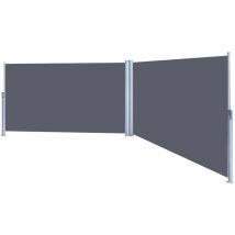 Double Paravent Brise Vue Occultant Gris Rétractable Auvent Latéral 180x600cm - Swanew