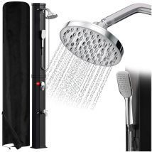 Swanew - Douche solaire intégré, pomme de douche ronde, pédiluve, matériel de montage 60L (avec couvercle de protection, avec douchette à main, noir)