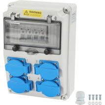 SWANEW Distribuidor de pared, caja de distribución de corriente con interruptor protector, 4 enchufes Schuko de 16 A 250 V, 4 enchufes CEE de 16 A