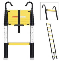 Echelle Télescopique jusqu'à 150 kg Escabeau stable en aluminium 2,6 m Jaune + noir Avec bouton de retrait on - Swanew