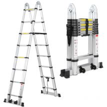 Escalera telescópica Escalera extensible de aluminio antideslizante ligera Escalera extensible plateada de 2,5 m + 2,5 m - Swanew