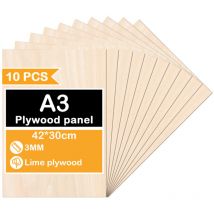 Swanew - Hoja de madera A3 420 x 300 x 3 mm Contrachapado fino en bruto Hoja perfecta para sierra de calar, pirograbado, corte por láser, calado,