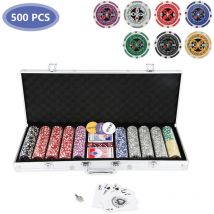 Jetons de poker Boîte métallique plastique 500 jetons Marque Mallette de poker Set de poker - Swanew