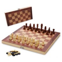 Jeu d'échecs fait à la main jeu d'échecs pliable table d'échecs en bois 3 in1 29x29CM - Swanew
