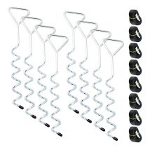 Kit d'ancrage au Sol 8 pièces pour Trampoline, balançoire, Chevilles d'ancrage en Spirale avec Sangles, Ancres de Trampoline, Chevilles d'ancrage en