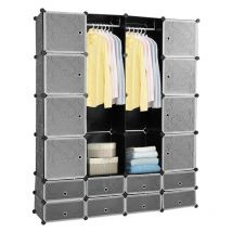Swanew - Kleiderschrank diy Wasserdicht Aufbewahrungsregal mit Holzhammer Kinderschrank 16 Würfel Schwarz