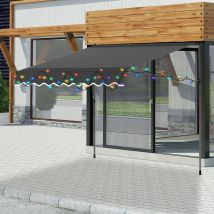 Led Auvent Rétractable, Store Balcon en Métal et Polyester, Hauteur Réglable, avec Manivelle, avec Manivelle 2,5M, gris uni (avec cordon solaire)