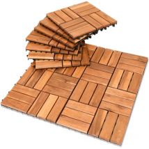 Lot de 11 dalles en bois d'acacia 1m² classique résistant aux intempéries 30x30x2.4cm - Swanew
