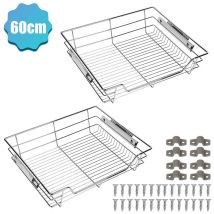 Swanew - Lote de 2 Cajones de cocina Cajón de almacenamiento telescópico de metal cromado Almacenaje Anchura del armario 60CM
