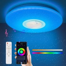 SWANEW Lustre de plafond LED 36W avec effet ciel étoilé ultra-mince de 40 cm de diamètre et musique Bluetooth