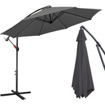 Parasol Grand Parapluie avec manivelle 360-Grad Drehbar um 360° drehbar pour terrasse, balcon Sonnenschutz, Grau