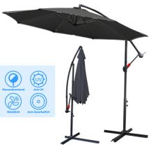 Parasol Grand Parapluie avec manivelle 360-Grad Drehbar um 360° drehbar pour terrasse, balcon Sonnenschutz, Grau