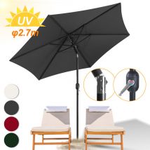 Parasol - parasol jardin, parasol deporté, parasol de balcon - 270 cm Gris, Parasol de plage