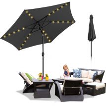 Parasol - parasol jardin, parasol deporté, parasol de balcon - 270 cm Gris, Parasol de plage, vec 36 led Solaire