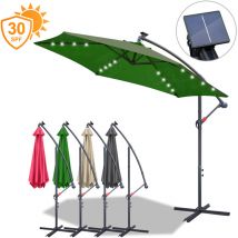 Parasol avec led 300 cm vert - avec manivelle & support - protection uv hydrofuge pliable - parasol de plage parasol de marché