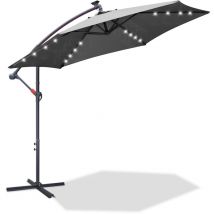 Parasol avec led Grand Parapluie avec manivelle 360-Grad Drehbar um 360° drehbar pour terrasse, balcon Sonnenschutz, Grau