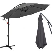 Parasol Grand Parapluie avec manivelle 360-Grad Drehbar um 360° drehbar pour terrasse, balcon Sonnenschutz, Grau